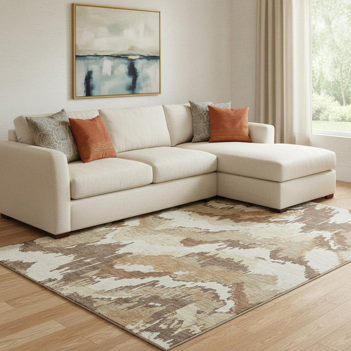 10' X 14' Abstract Washable Area Rug With UV Protection (668645) - Chocolate / Ivory / Beige
