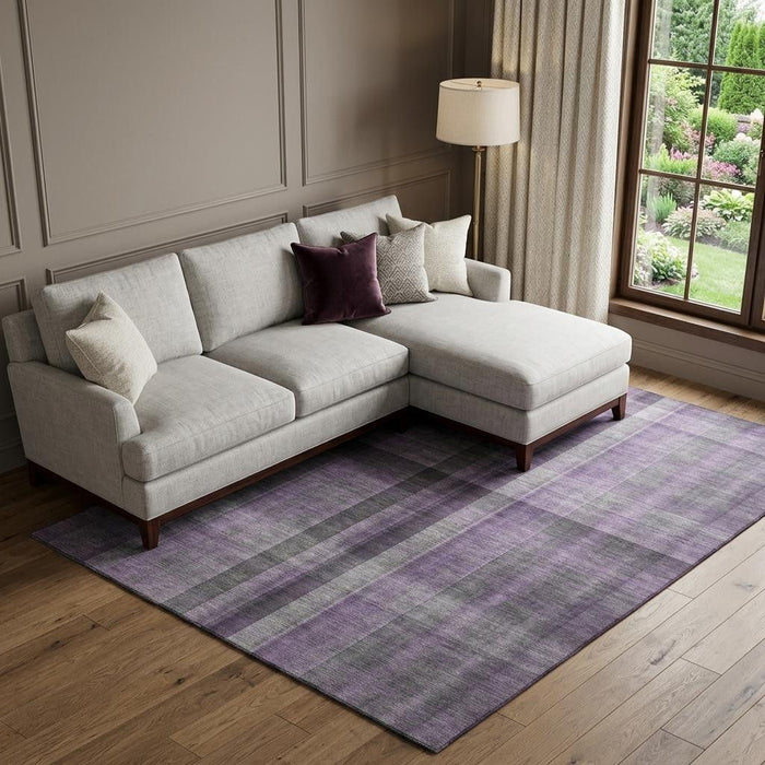 9' X 12' Plaid Washable Area Rug With UV Protection (648513) - Purple / Gray