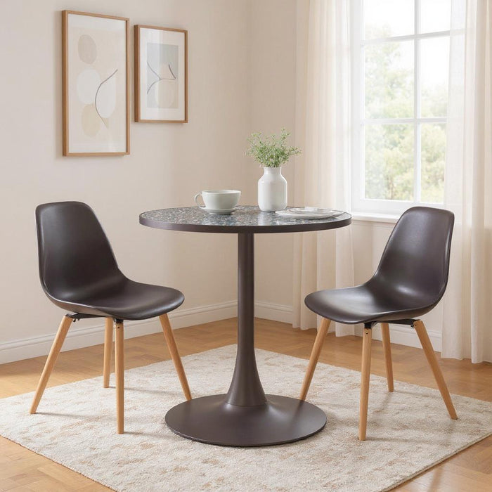 24" Wood And Steel Pedestal Base Round Top Dining Table - Black