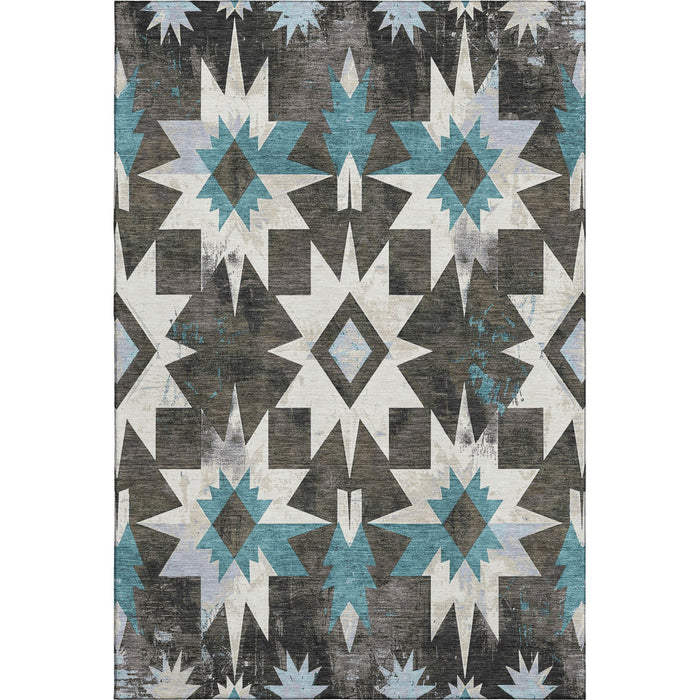 10' X 14' Diamond Washable Area Rug With UV Protection (707191) - Coffee / Blue / Ivory