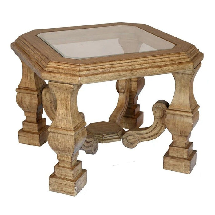 Wood Glass Square End Table - Light Brown / Clear
