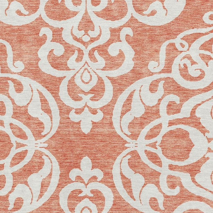 10' X 14' Damask Washable Area Rug With UV Protection (676914) - Coral / Ivory