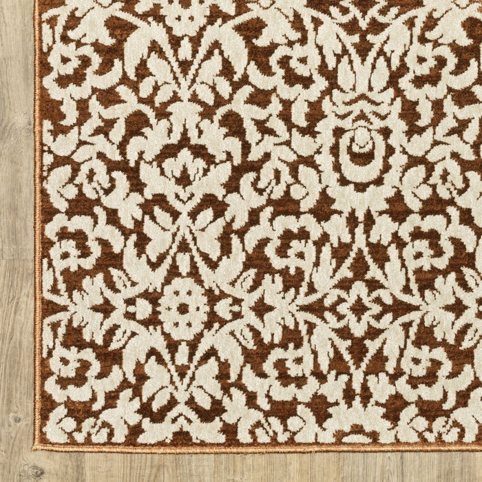 8' X 11' Oriental Area Rug - Rust And Beige