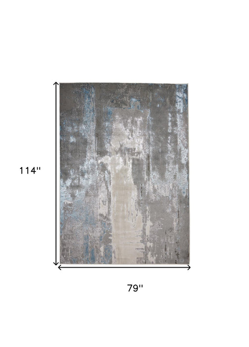 7' x 10' Abstract Stain Resistant Area Rug - Gray Ivory And Blue