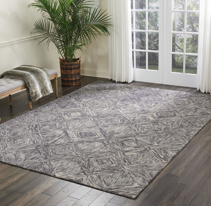 8' X 11' Wool Geometric Area Rug - Charcoal / Ivory