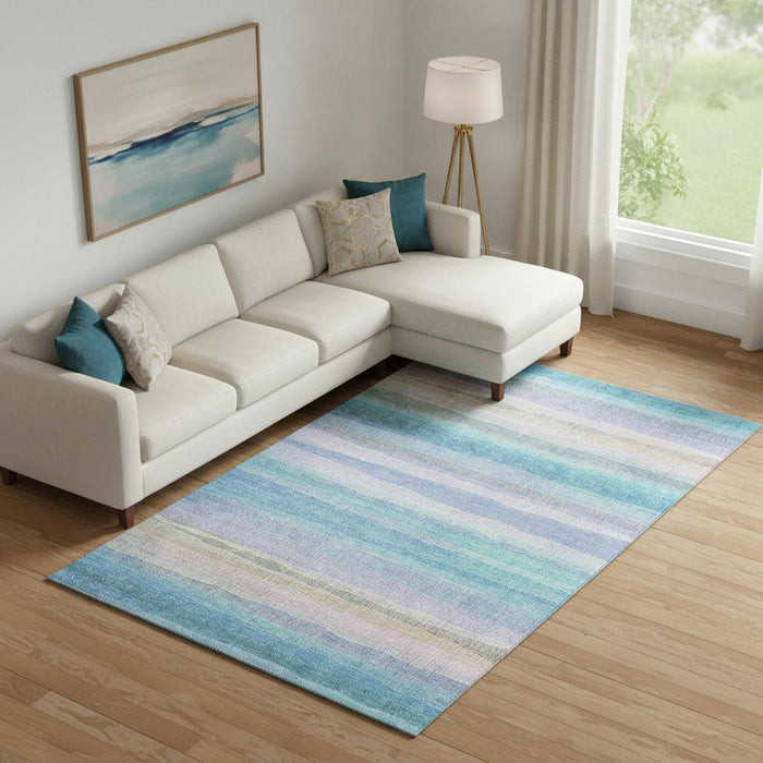 10' X 14' Striped Washable Area Rug With UV Protection (717578) - Aqua / Lavender