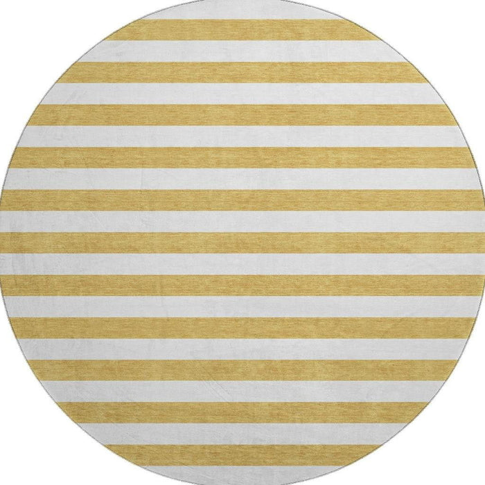 8' Striped Washable Round Rug With UV Protection (647581) - Gold / Ivory
