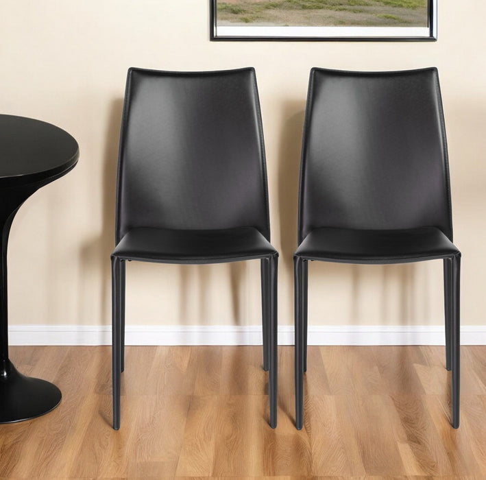 Simple Upholstered Faux Leather Dining Side Chairs (Set of 2) - Black
