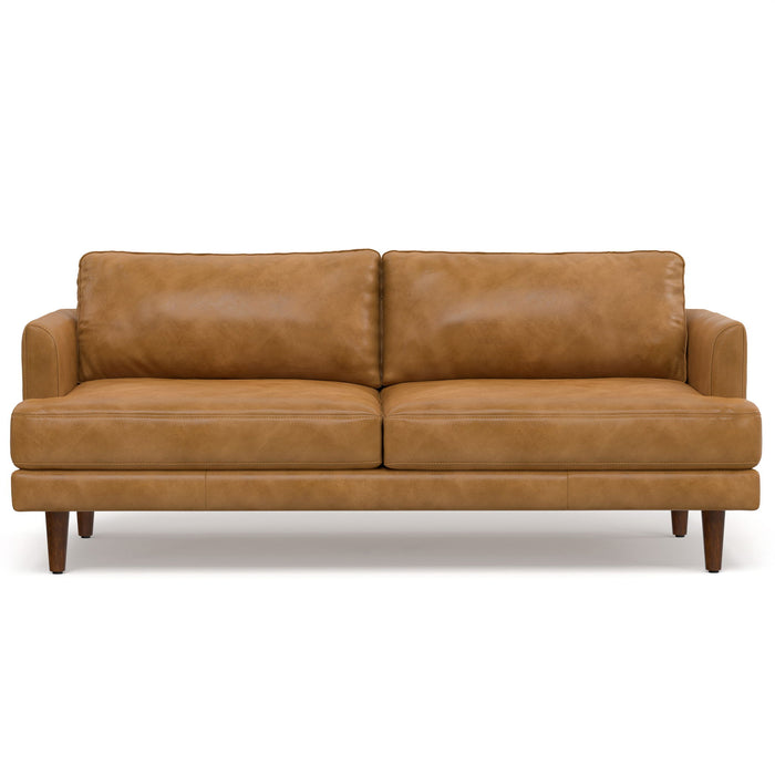 76" Sienna Leather Sofa With Brown Legs - Brown