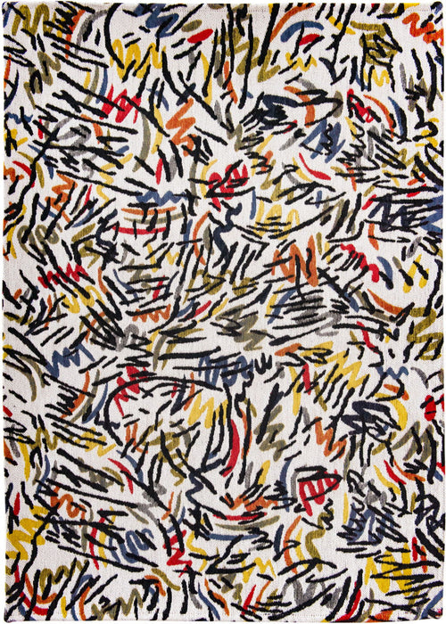 7' x 11' Abstract Non Skid 100% PET Area Rug - White