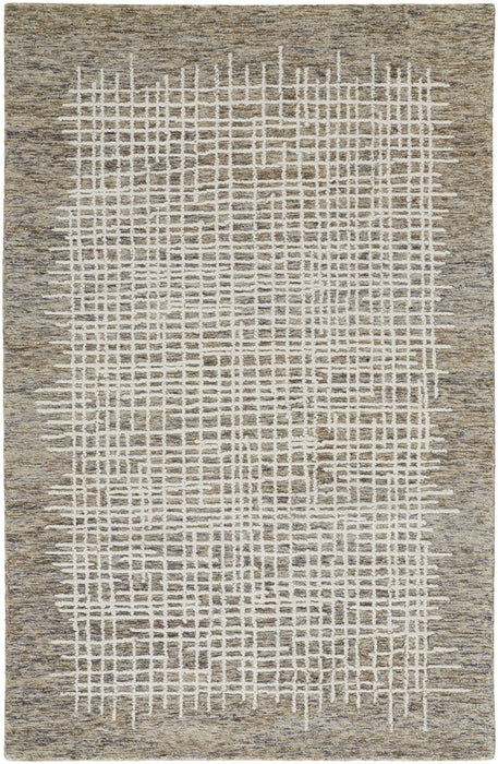 9' x 12' Wool Plaid Tufted Handmade Stain Resistant Area Rug - Tan And Ivory