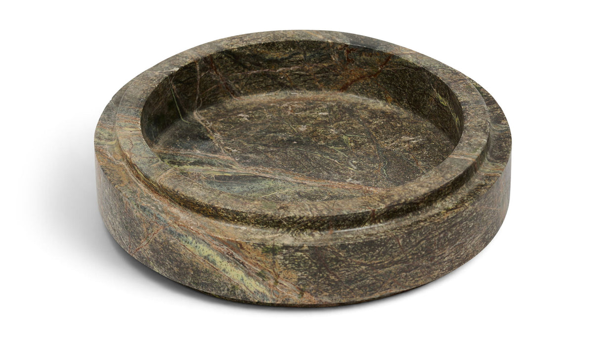 Meridian Furniture Parsons genuine marble bowl, round decorative plate with sleek white marble surface and subtle veining.