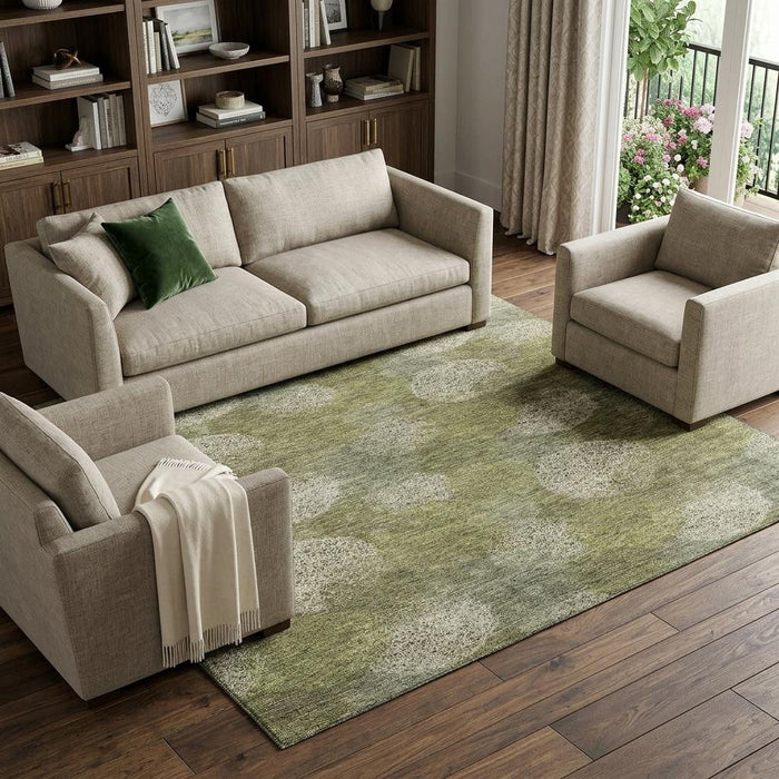 10' X 14' Abstract Washable Area Rug With UV Protection (677177) - Green / Ivory
