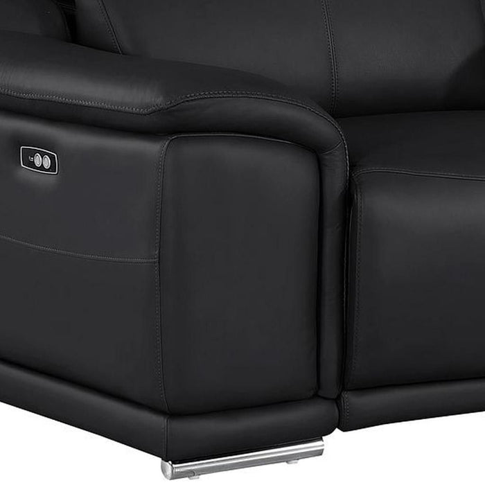 Leather Power Reclining Loveseat (643824) - Black / Silver