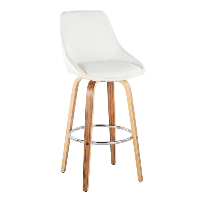 Diana - 30" Fixed-Height Barstool With Swivel And Round Chrome Metal Footrest (Set of 2) - Zebra Wood