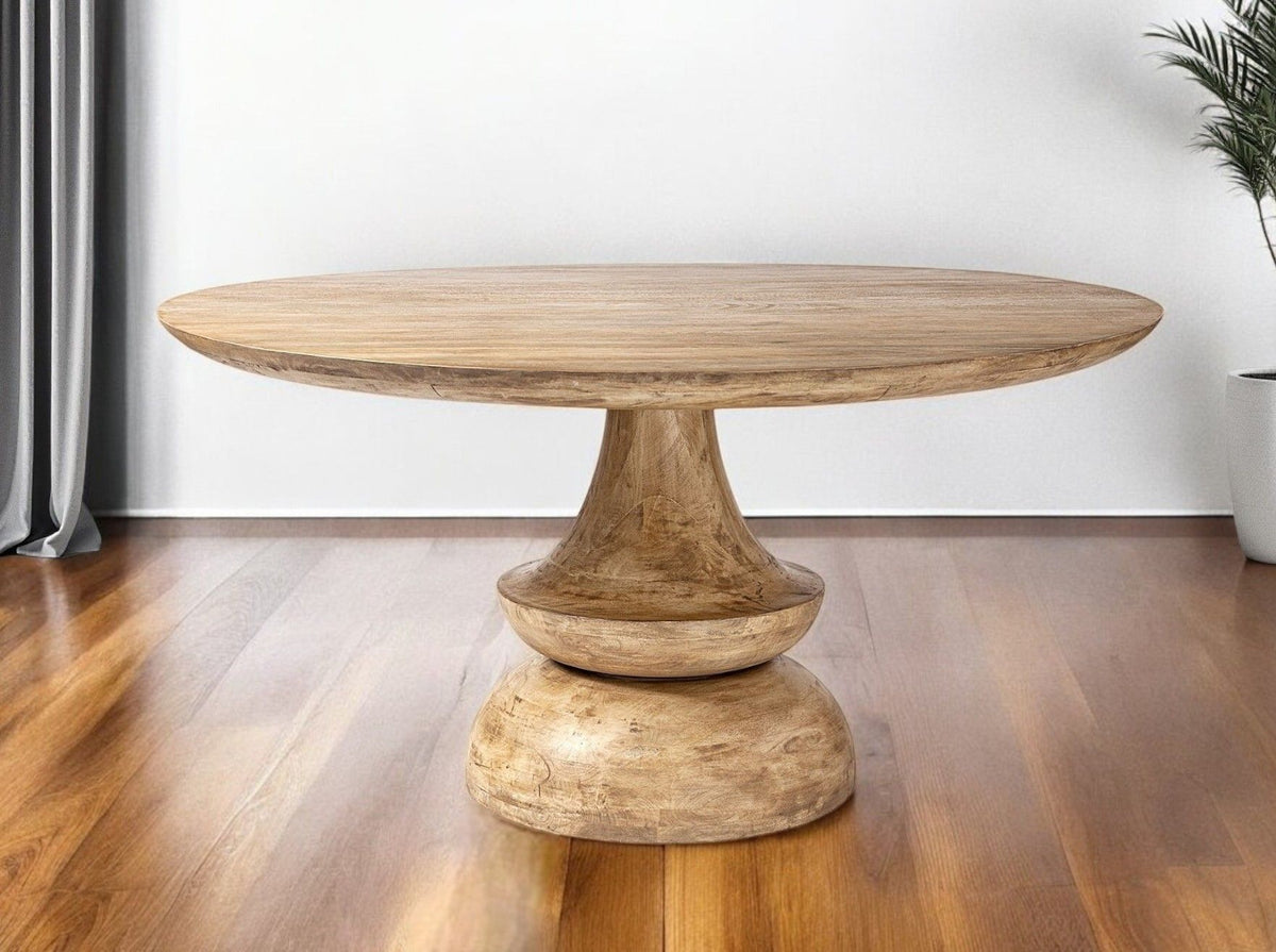 60" Rounded Solid Wood Pedestal Base Dining Room Table - Natural | Z ...