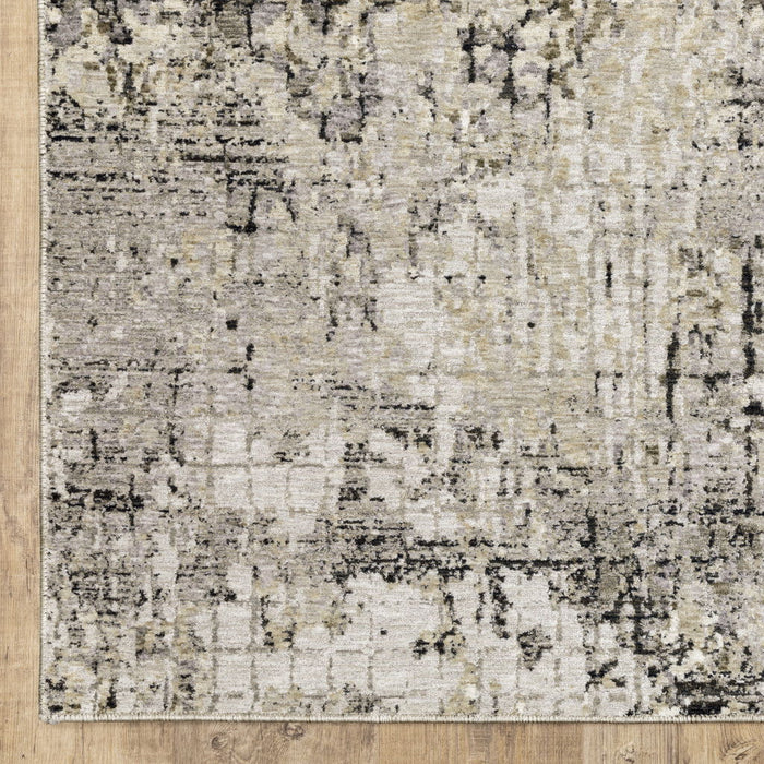 7.9' x 11.2' Abstract Power Loom Stain Resistant Area Rug - Grey Ivory Beige Charcoal Black Tan And Brown