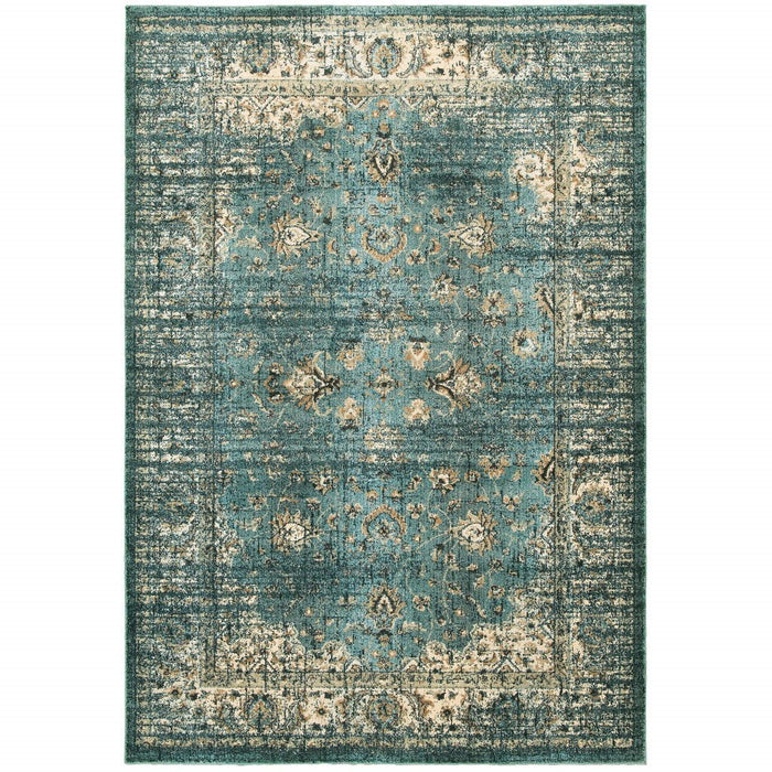 10' x 13' Indoor Area Rug - Peacock Blue And Ivory