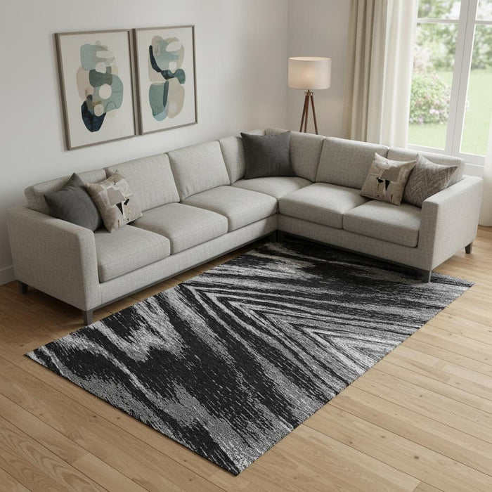 10' X 14' Abstract Washable Area Rug With UV Protection (669678) - Black / Gray