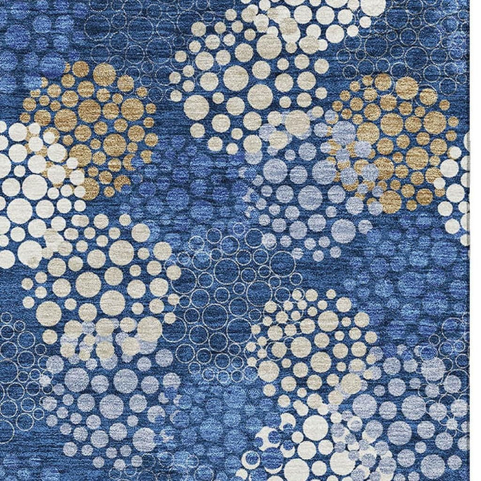10' X 14' Polka Dot Washable Area Rug With UV Protection (672212) - Navy Blue / Ivory / Beige