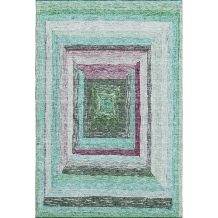 10' X 14' Geometric Washable Area Rug With UV Protection (709360) - Teal / Mauve / Ivory