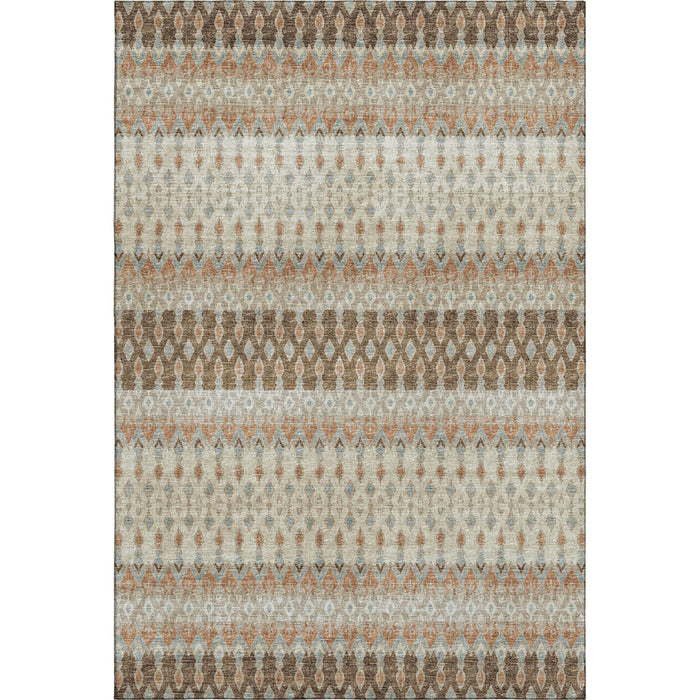 10' X 14' Tribal Distressed Washable Area Rug With UV Protection (643803) - Burnt Sienna / Ivory / Blue