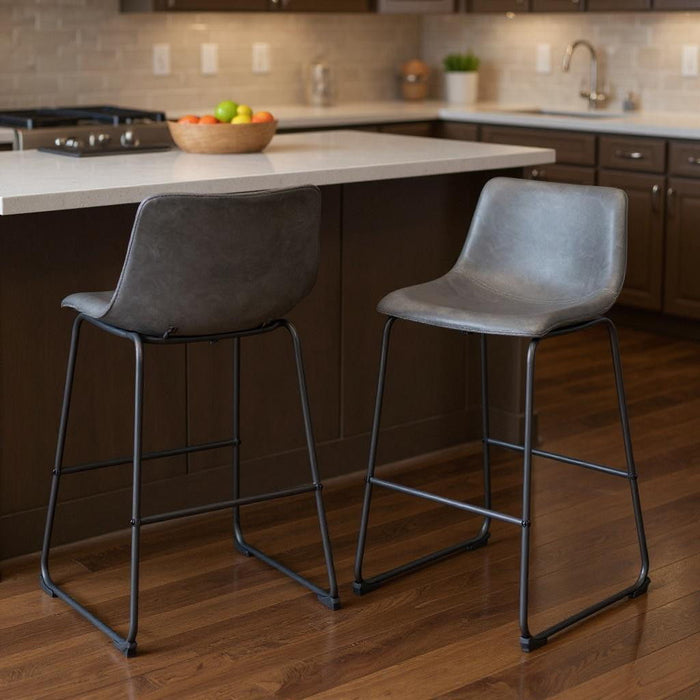 29" Faux Leather And Steel Counter Height Bar Chairs (Set of 2) - Charcoal And Black