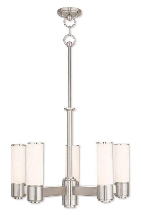 20" Five Light Dimmable Chandelier With Shades - Nickel