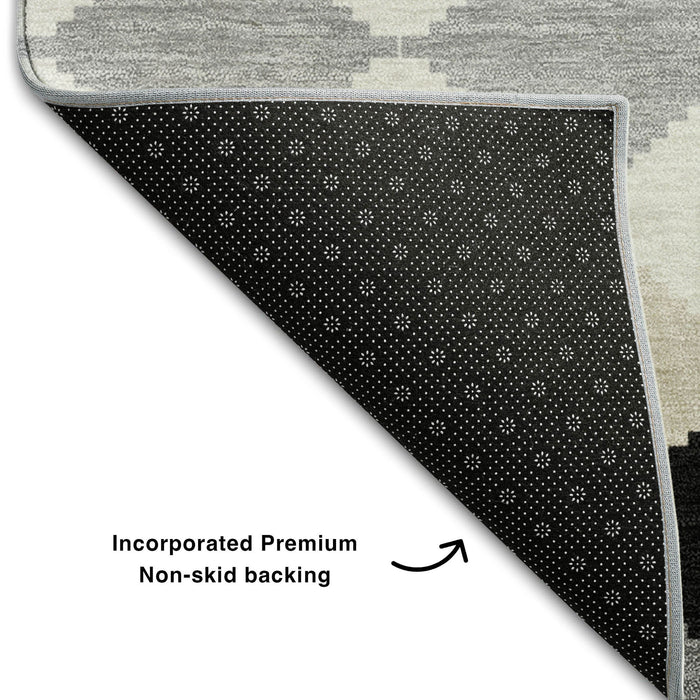 10' X 14' Geometric Washable Area Rug With UV Protection (679036) - Black / Gray / Ivory