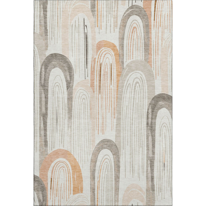 10' X 14' Geometric Washable Area Rug With UV Protection (694610) - Ivory / Peach / Taupe