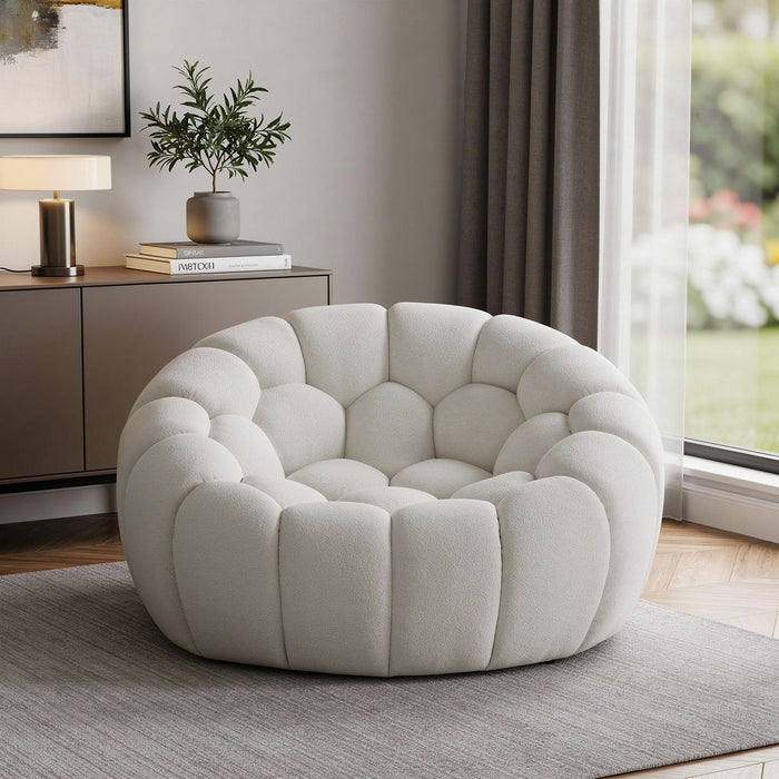 Tufted Boucle Curved Lounge Chair - White