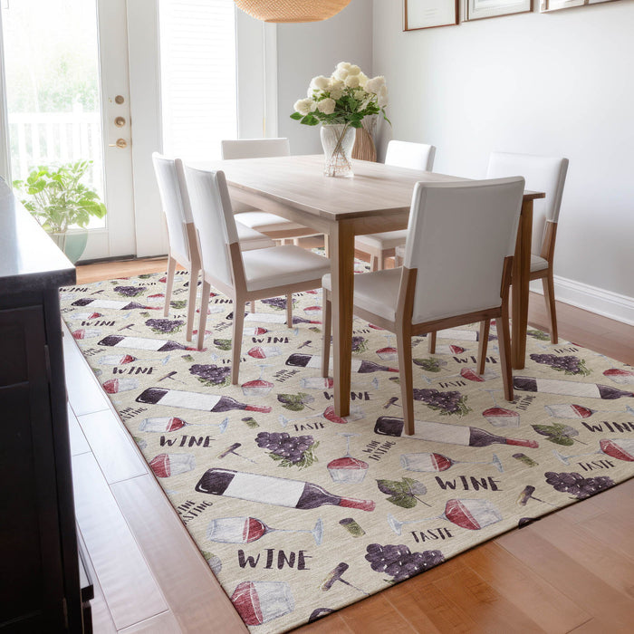 9' X 12' Cottage Geometric Washable Area Rug With UV Protection - Ivory