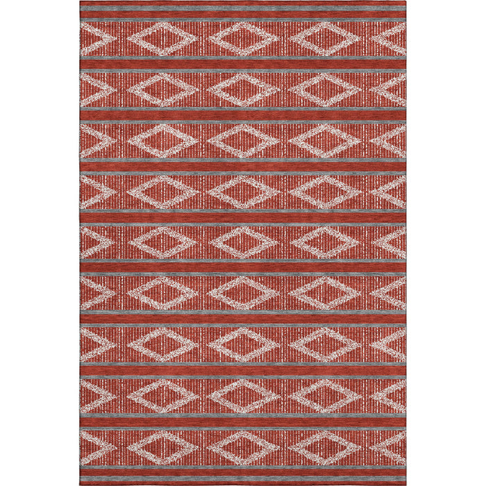 10' X 14' Geometric Washable Area Rug With UV Protection (680819) - Red / Ivory