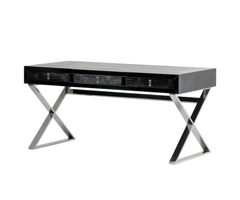 Stainless Steel Coffee Table With Three Drawers - Black And Silver