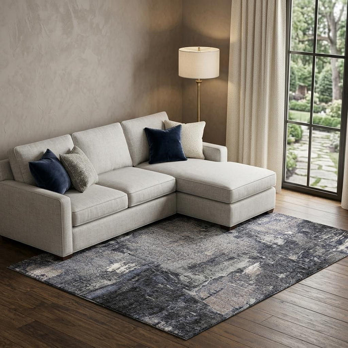 10' X 14' Abstract Washable Area Rug With UV Protection (677987) - Charcoal / Silver