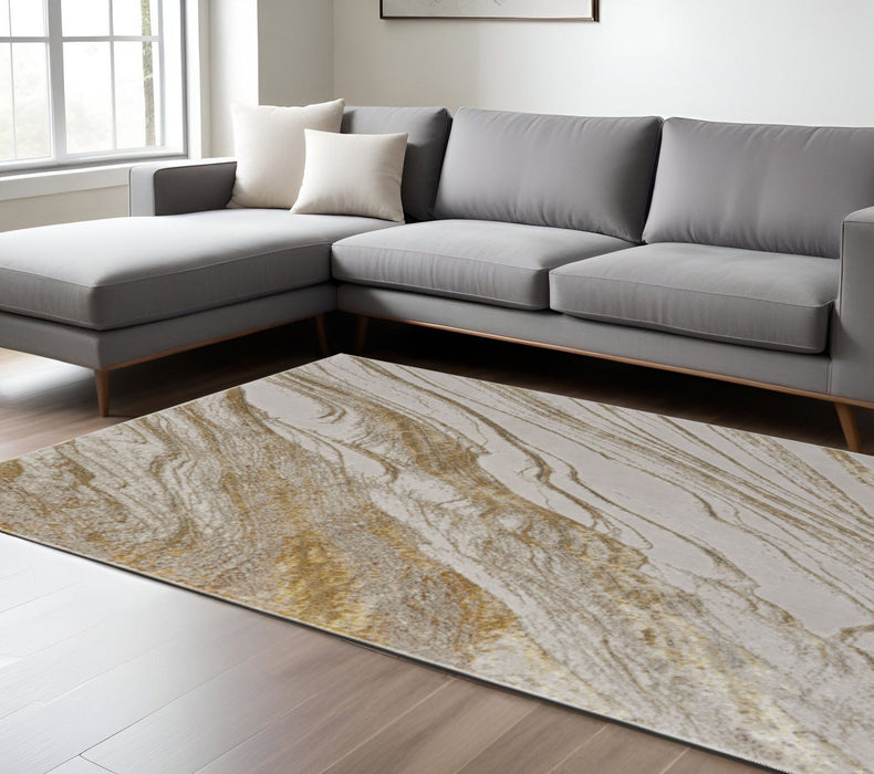 9' X 12' Abstract Area Rug - Ivory And Gold