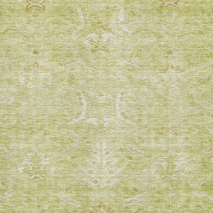 10' X 14' Damask Washable Area Rug With UV Protection (683908) - Artichoke Green / Ivory
