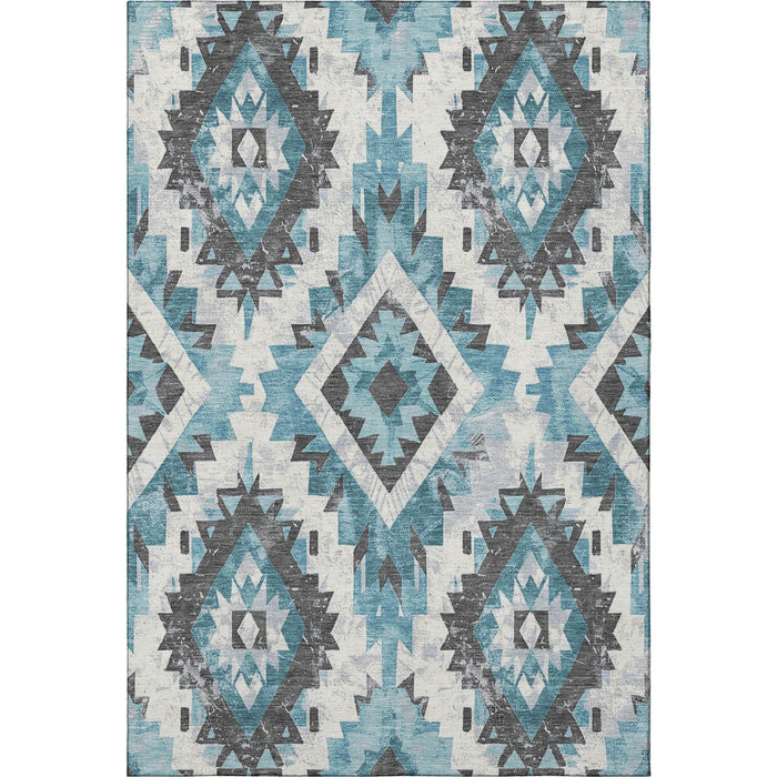 10' X 14' Southwestern Washable Area Rug With UV Protection (706613) - Teal / Charcoal / Ivory