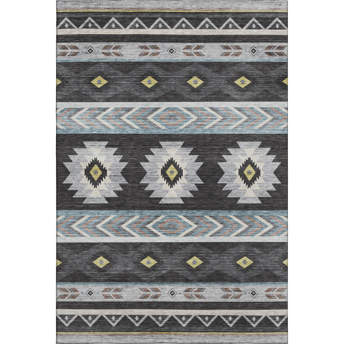 8' X 10' Geometric Washable Area Rug With UV Protection (645664) - Midnight / Gold / Ivory