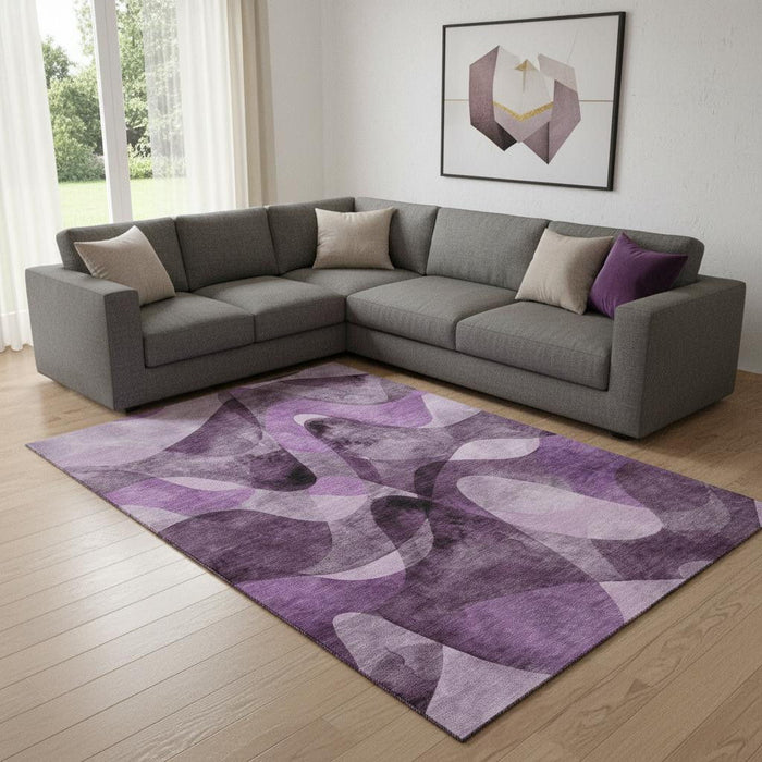 8' X 10' Abstract Washable Area Rug With UV Protection (648098) - Purple / Ivory