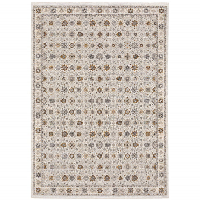 8' x 11' Oriental Power Loom Stain Resistant Area Rug With Fringe - Ivory And Gold