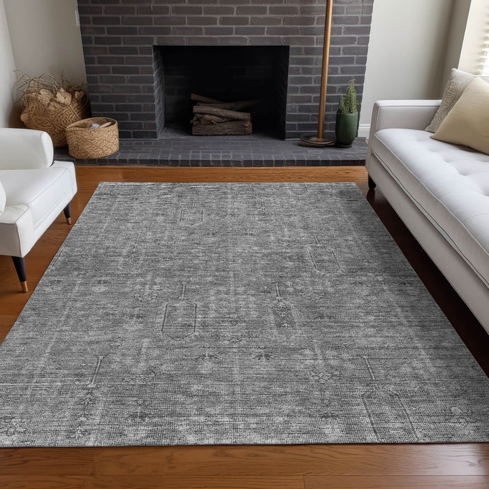 10' X 14' Southwestern Washable Area Rug With UV Protection - Gray / Silver