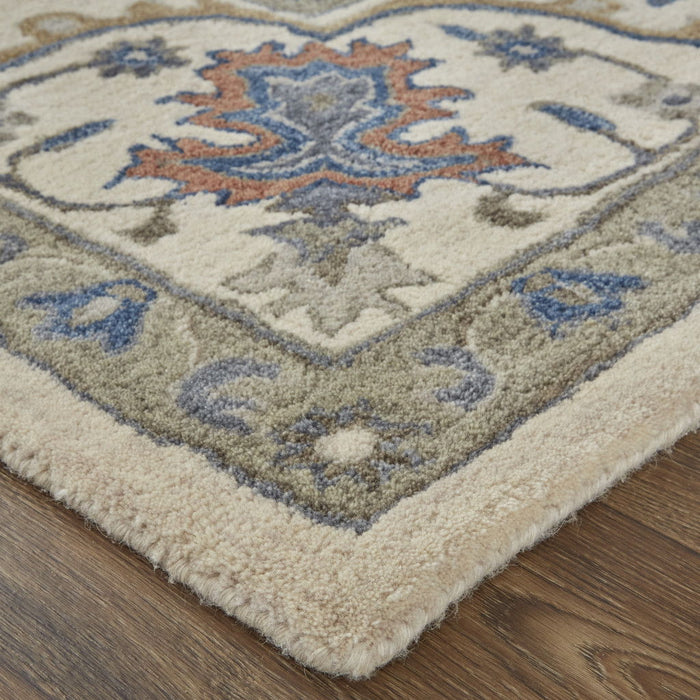 9' x 12' Wool Floral Tufted Handmade Stain Resistant Area Rug - Taupe Ivory And Blue