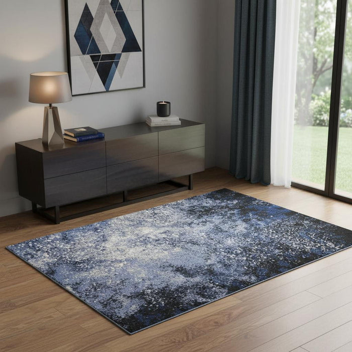 4' X 6' Abstract Non Skid Area Rug (550139) - Light Blue / Black / Ivory