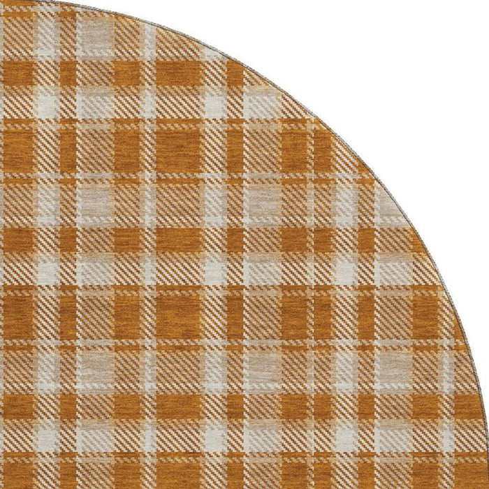 8' Plaid Washable Round Rug With UV Protection (649453) - Rust / Ivory