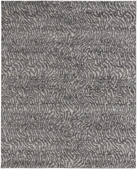 6.6' x 9.5' Abstract Power Loom Area Rug - Ivory And Gray