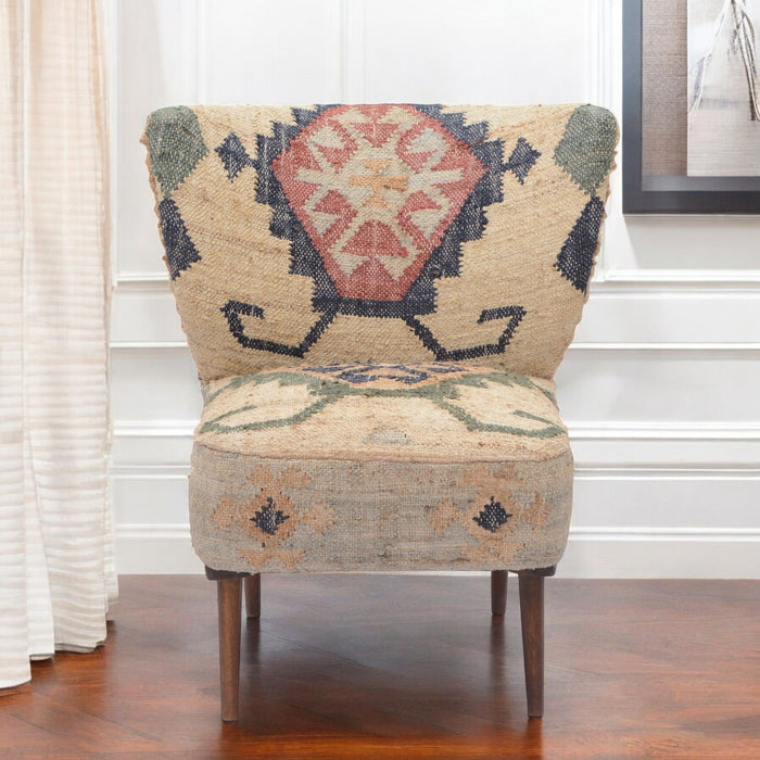 26" Traditional Jute Southwestern Wingback Chair - Teal Blue
