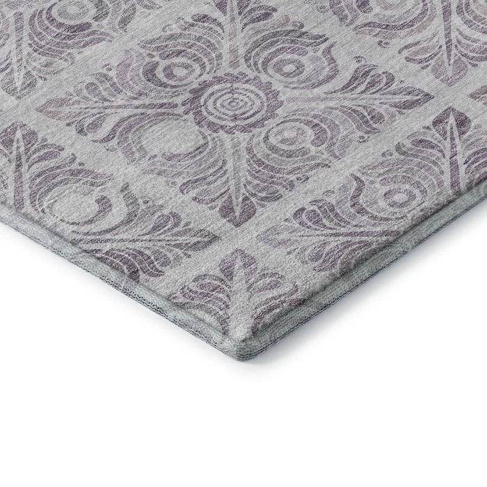 9' X 12' Medallion Washable Area Rug With UV Protection (667782) - Lavender / Ivory