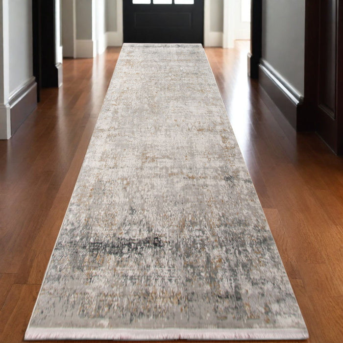 3' X 10' Medallion Runner Rug With Fringe - Gray