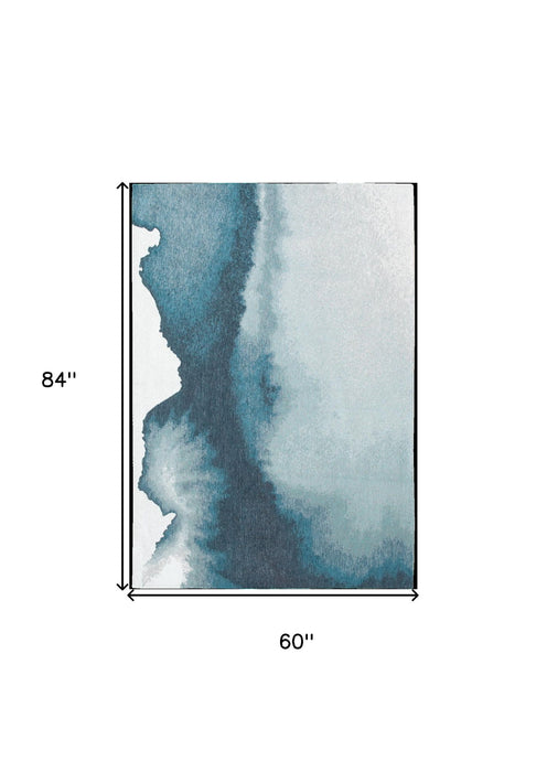 5' x 7' Modern Abstract Non Skid Area Rug - Blue And Gray